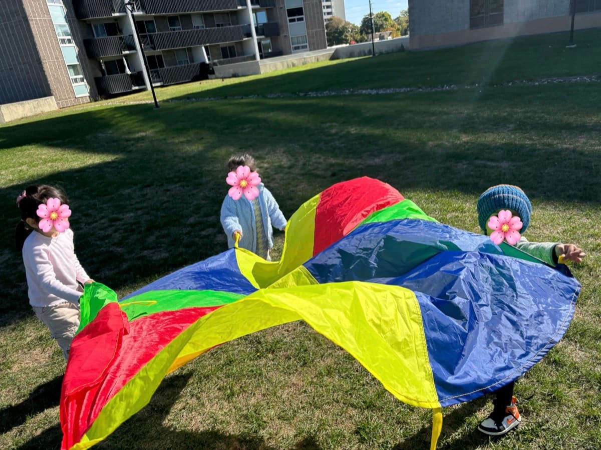 Parachute play outdoors